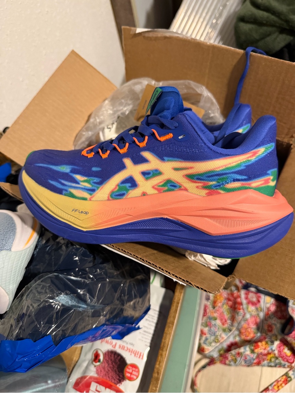 Asics Royal Blue Running Shoes with Coral and Yellow Accents